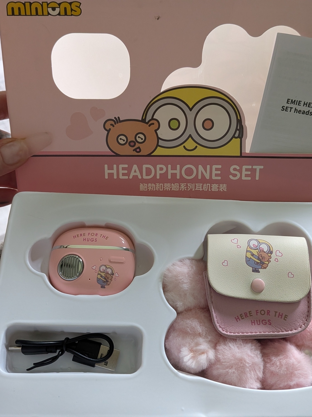 Minions 'Here for the Hugs' Pink Earbud Headphones with Case